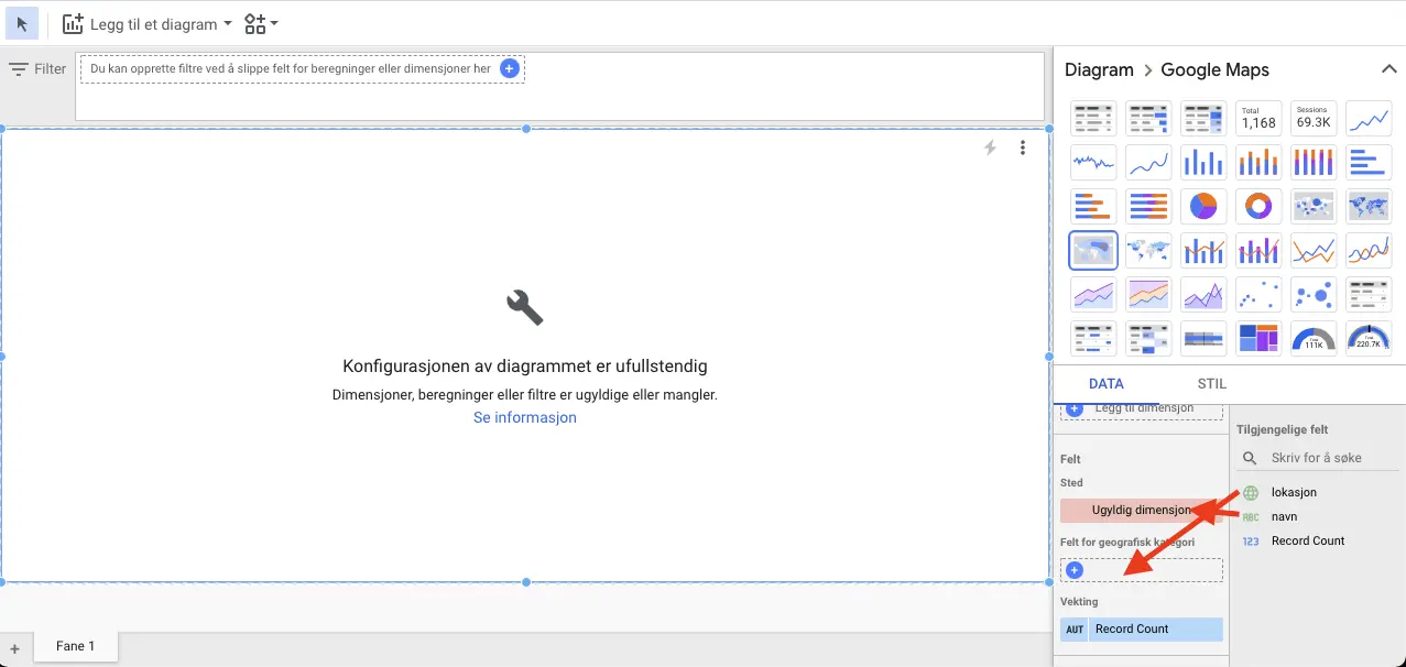 Kobling av felter til kategorier i Data Studio